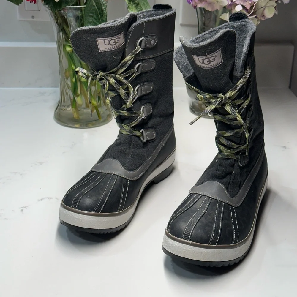 UGG Baroness Mid Waterproof Charcoal Lace-Up Winter Duck Snow Boots
